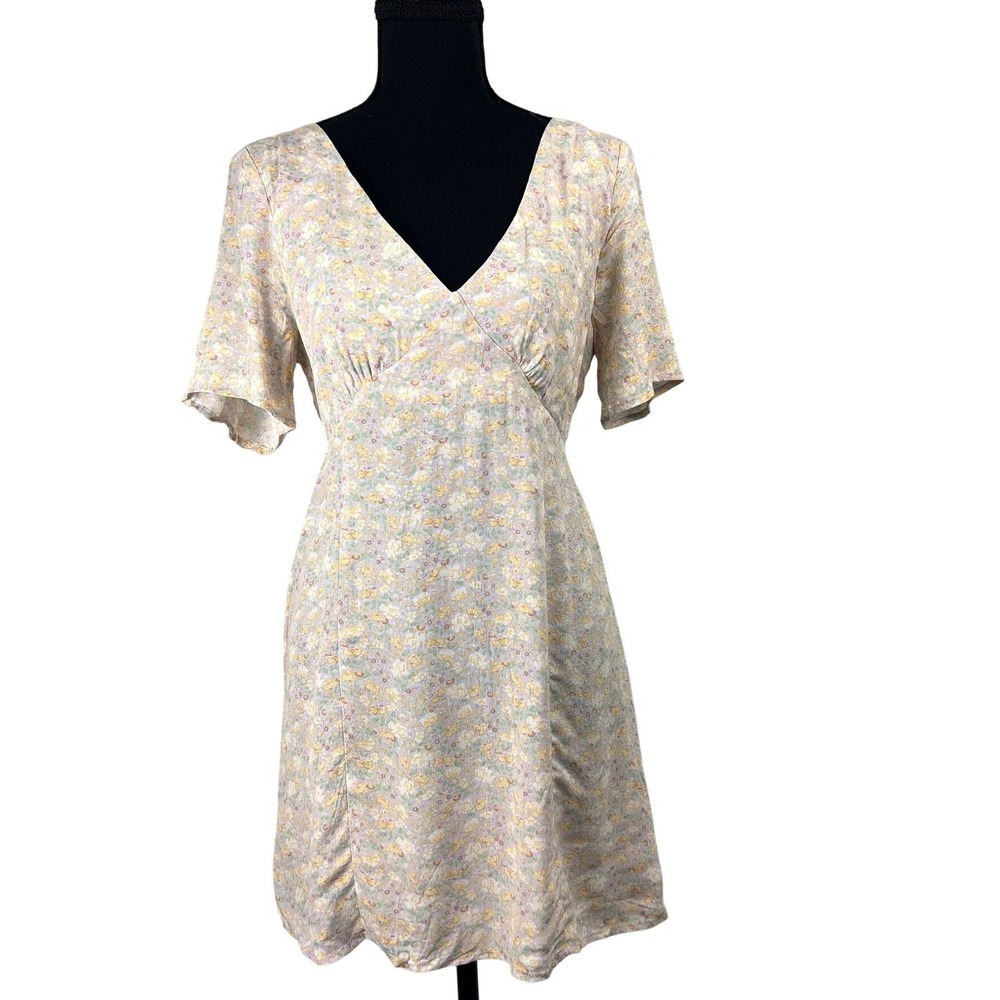 Elodie Pastel Floral V-Neck Babydoll Mini Dress M Tie Back  Clean Girl Coquette